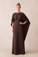 Espresso Sheath Chiffon Cape Sleeves Mother of the Bride Dress (2) | KISSBRIDAL
