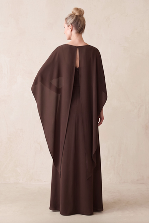 Espresso Sheath Chiffon Cape Sleeves Mother of the Bride Dress | KISSBRIDAL
