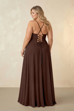 Espresso Spaghetti Straps Chiffon A-Line Bridesmaid Dress (2) [sizeplus] | KISSBRIDAL