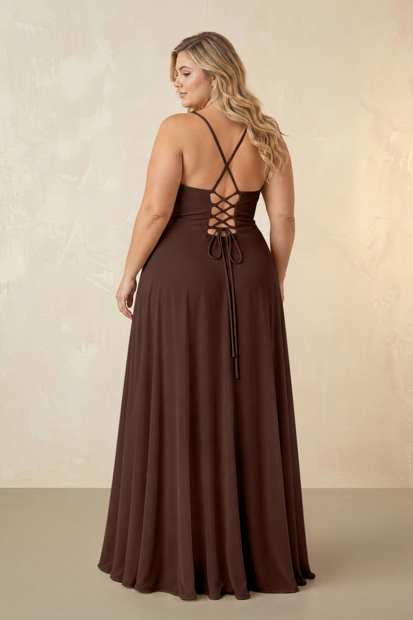 Espresso Spaghetti Straps Chiffon A-Line Bridesmaid Dress (2) [sizeplus] | KISSBRIDAL