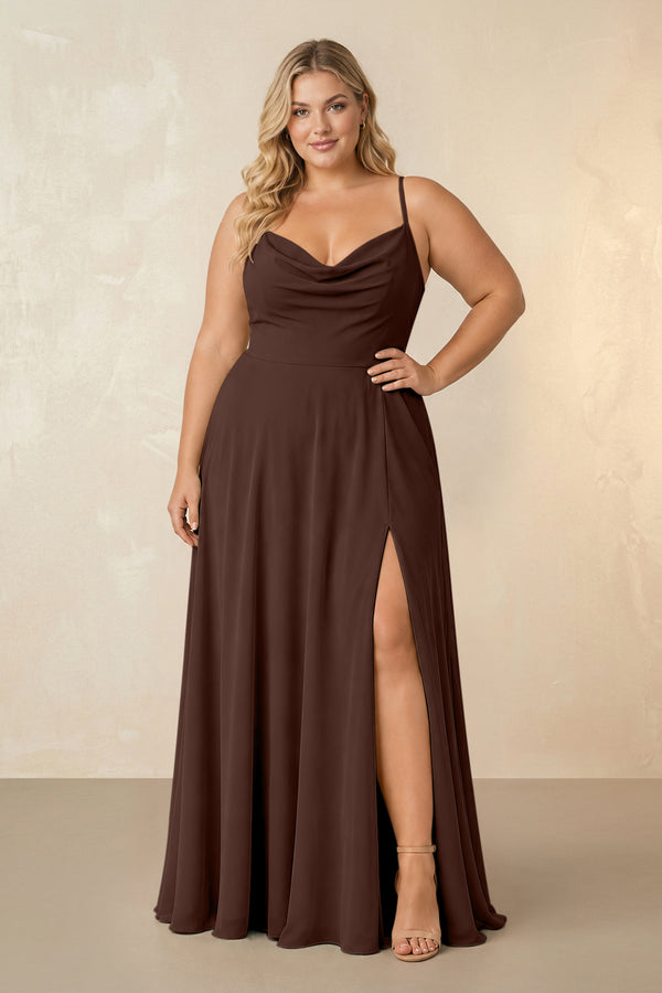 Espresso Spaghetti Straps Chiffon A-Line Bridesmaid Dress [sizeplus] | KISSBRIDAL