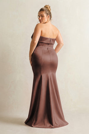 Espresso Strapless Satin Mermaid Bridesmaid Dress (2) [sizeplus] | KISSBRIDAL