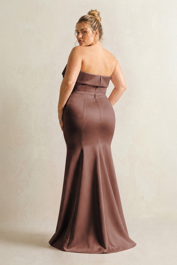 Espresso Strapless Satin Mermaid Bridesmaid Dress (2) [sizeplus] | KISSBRIDAL