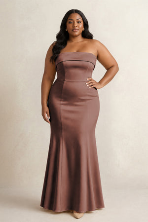 Espresso Strapless Satin Mermaid Bridesmaid Dress (3) [sizeplus] | KISSBRIDAL