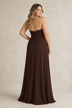 Espresso Sweetheart Chiffon Pleated Sheath Bridesmaid Dress (2) [sizeplus] | KISSBRIDAL