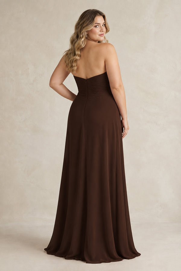 Espresso Sweetheart Chiffon Pleated Sheath Bridesmaid Dress (2) [sizeplus] | KISSBRIDAL