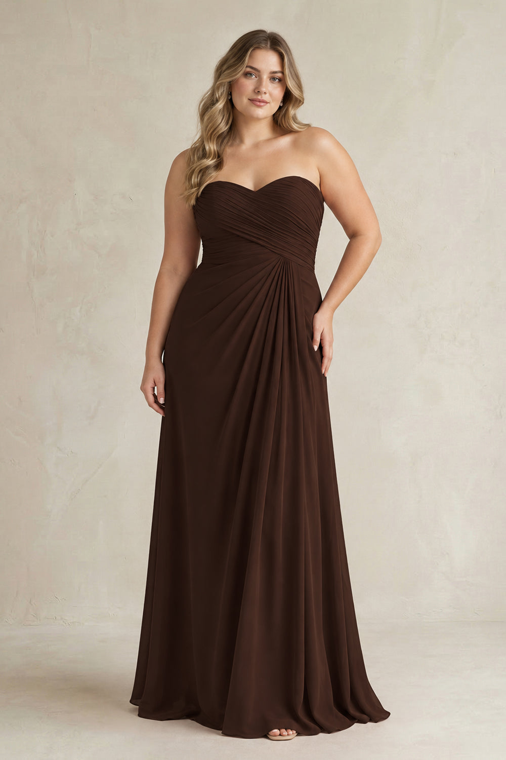 Sweetheart Chiffon Pleated Sheath Bridesmaid Dress  in Espresso