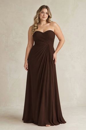 Espresso Sweetheart Chiffon Pleated Sheath Bridesmaid Dress [sizeplus] | KISSBRIDAL