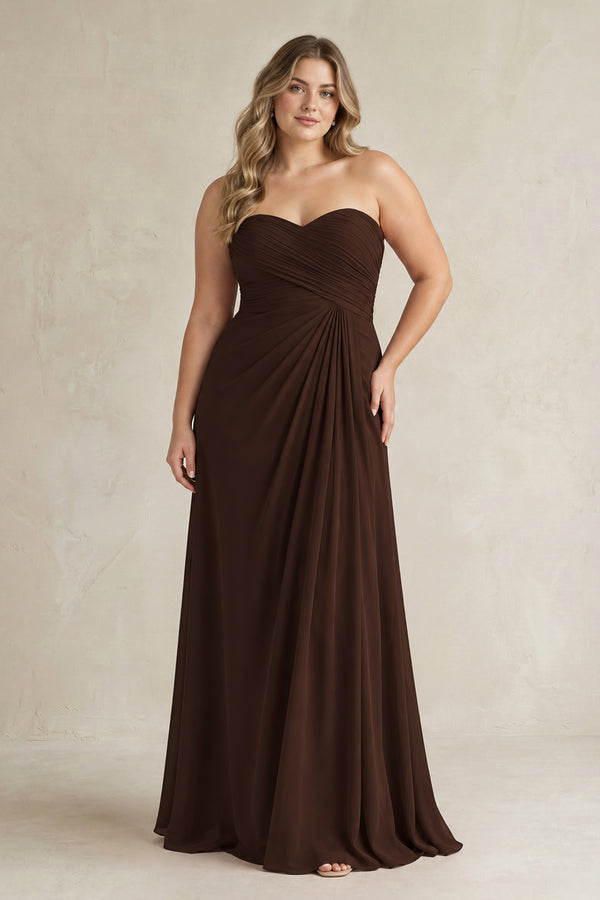 Espresso Sweetheart Chiffon Pleated Sheath Bridesmaid Dress [sizeplus] | KISSBRIDAL