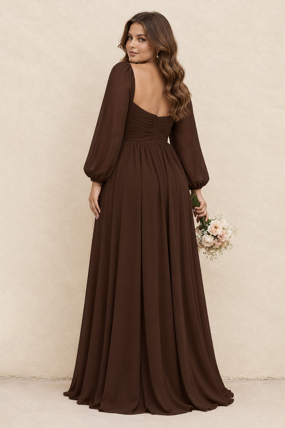 Sweetheart Long Sleeve A-Line Bridesmaid Dress in Espresso