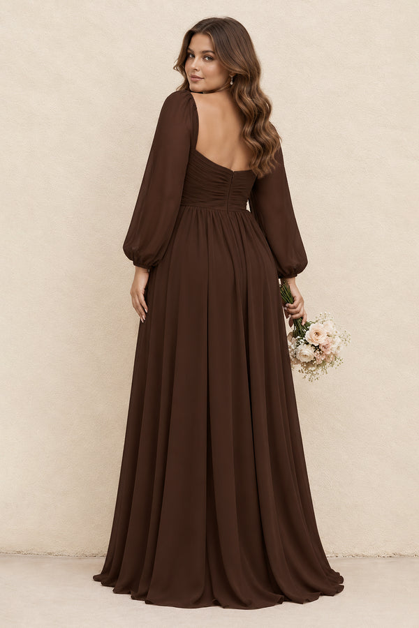 Espresso Sweetheart Long Sleeve A-Line Bridesmaid Dress (2) [sizeplus] | KISSBRIDAL