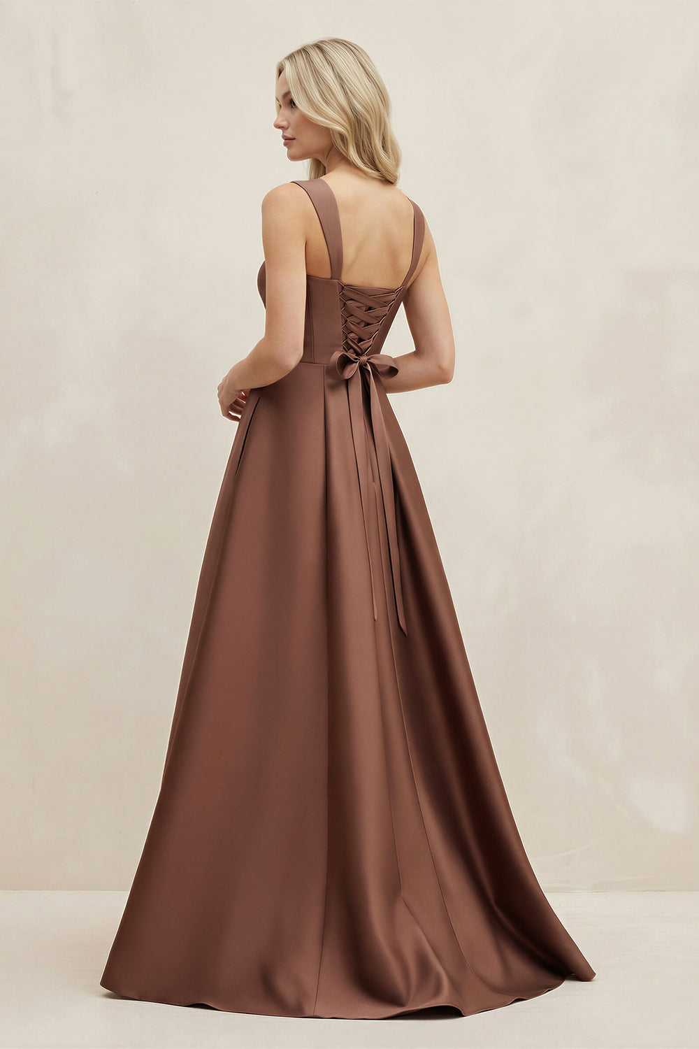 Sweetheart Ruched A-Line Satin Bridesmaid Dress with Bow in Espresso