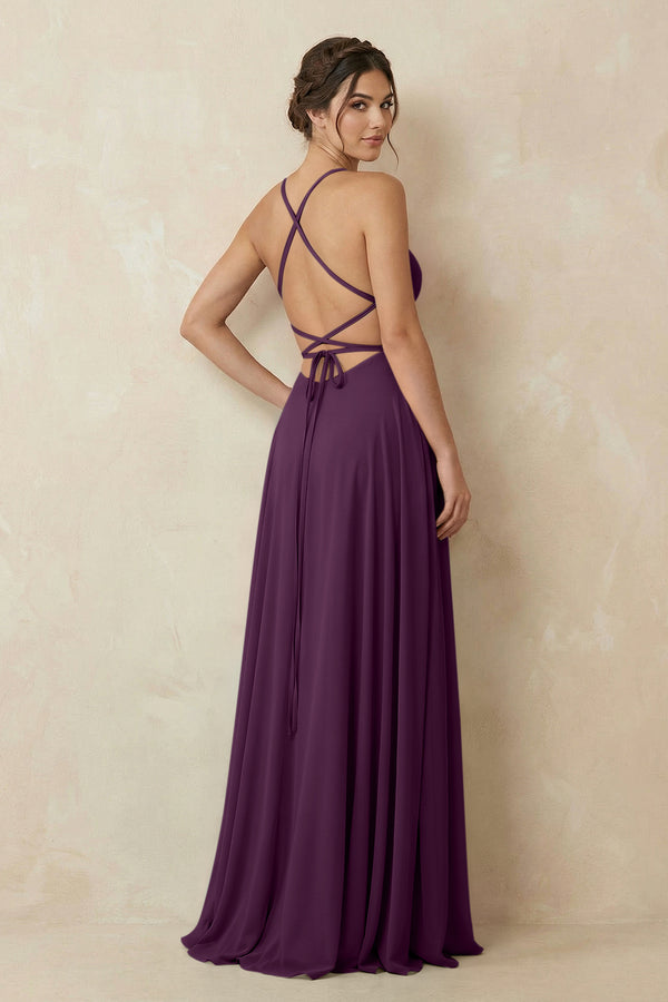 Fig A-Line Chiffon Bridesmaid Dress With Slit (2) | KISSBRIDAL