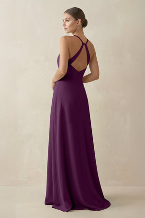 Fig A-Line Chiffon Long Bridesmaid Dress With Slit (2) | KISSBRIDAL