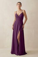 Fig A-Line Chiffon Long Bridesmaid Dress With Slit | KISSBRIDAL