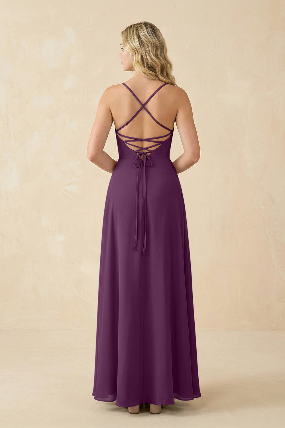 A-Line Chiffon Spaghetti Strap Bridesmaid Dress in Fig