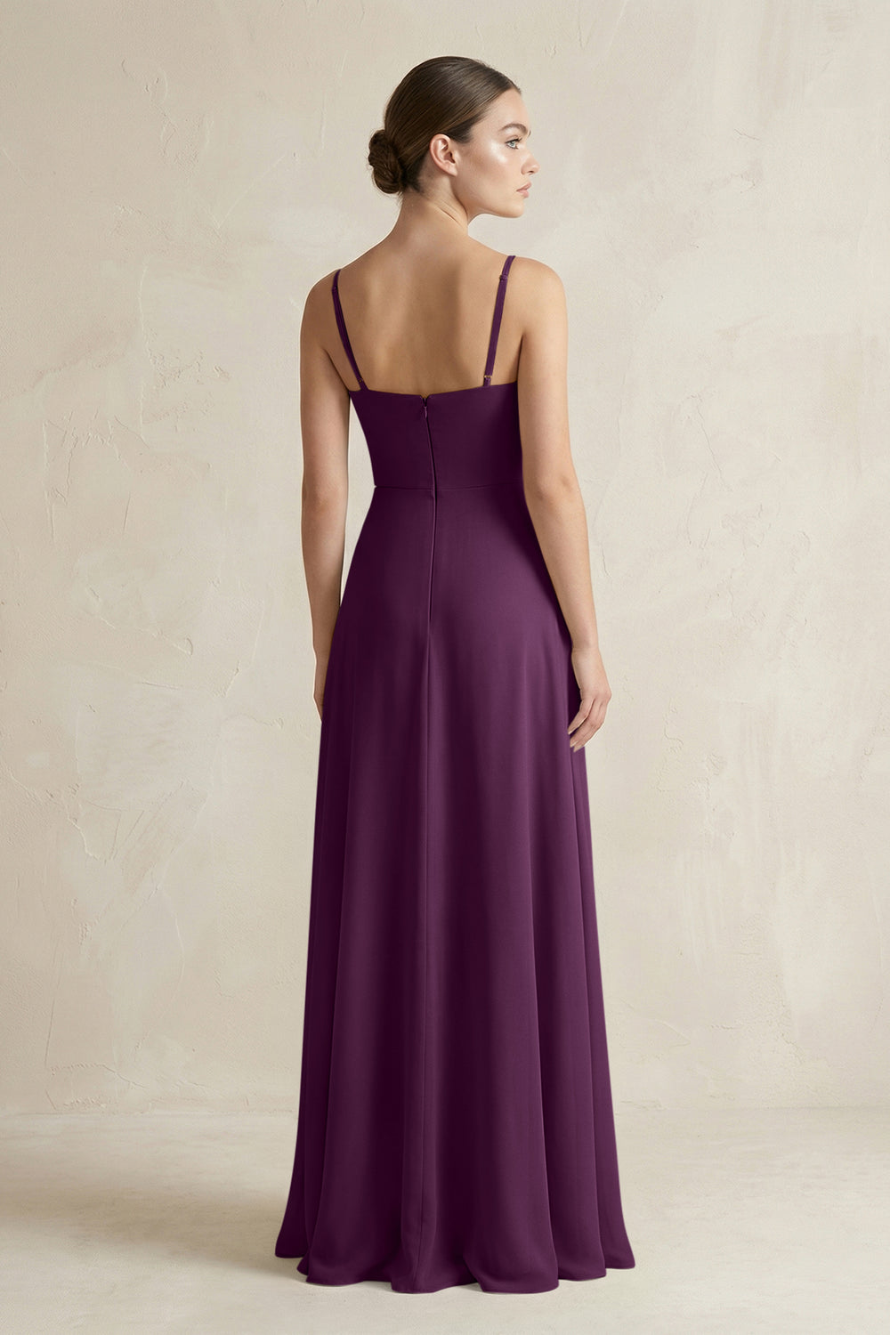 A-Line Chiffon Spaghetti Strap Bridesmaid Dress in Fig