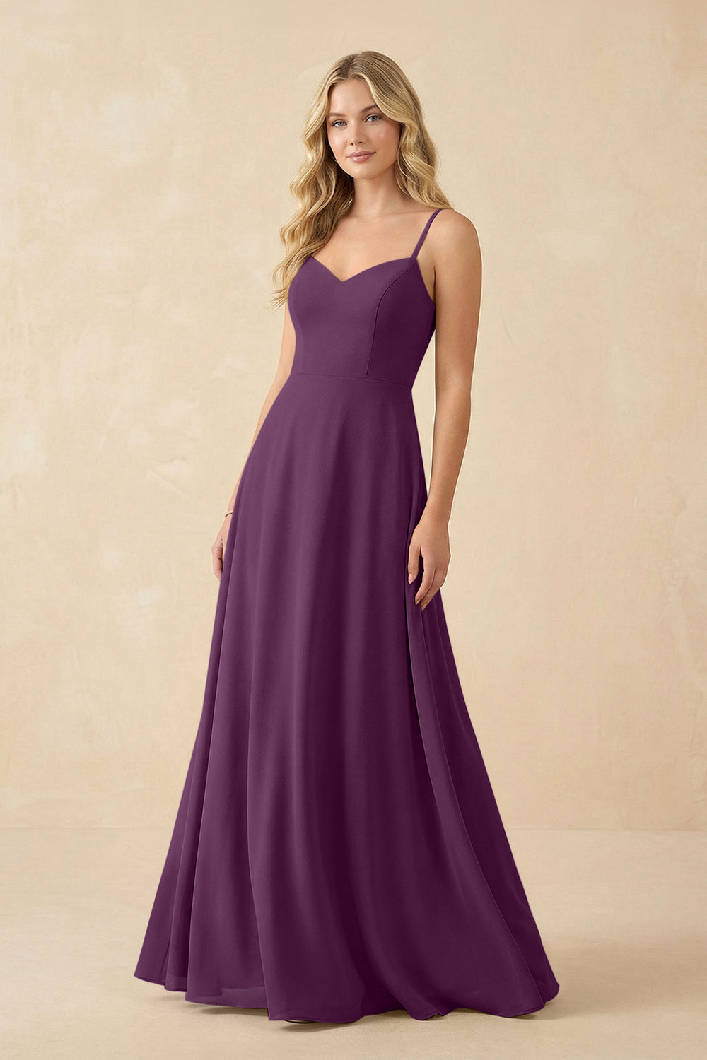 A-Line Chiffon Spaghetti Strap Bridesmaid Dress in Fig