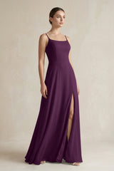 Fig A-Line Chiffon Spaghetti Strap Bridesmaid Dress | KISSBRIDAL