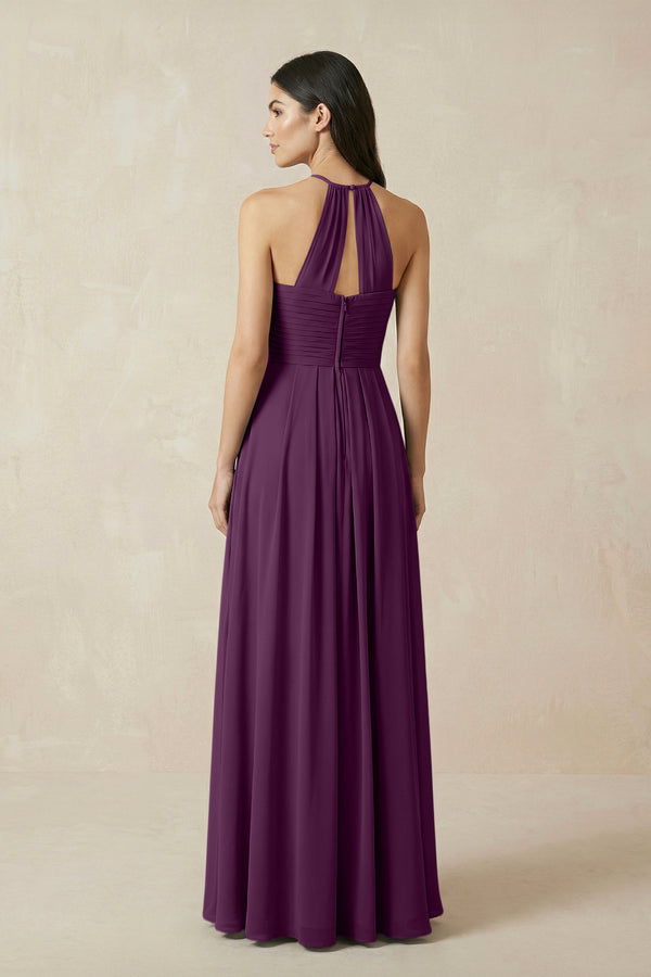 Fig A-Line Halter Neck Pleated Chiffon Bridesmaid Dress (2) | KISSBRIDAL