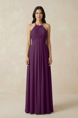 Fig A-Line Halter Neck Pleated Chiffon Bridesmaid Dress | KISSBRIDAL