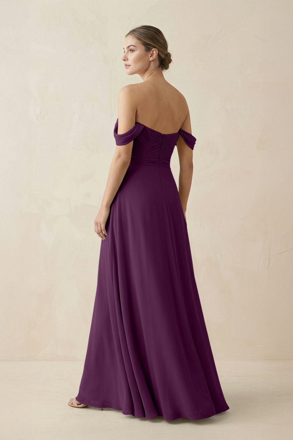A-Line Off-the-Shoulder Chiffon Bridesmaid Dress in Fig