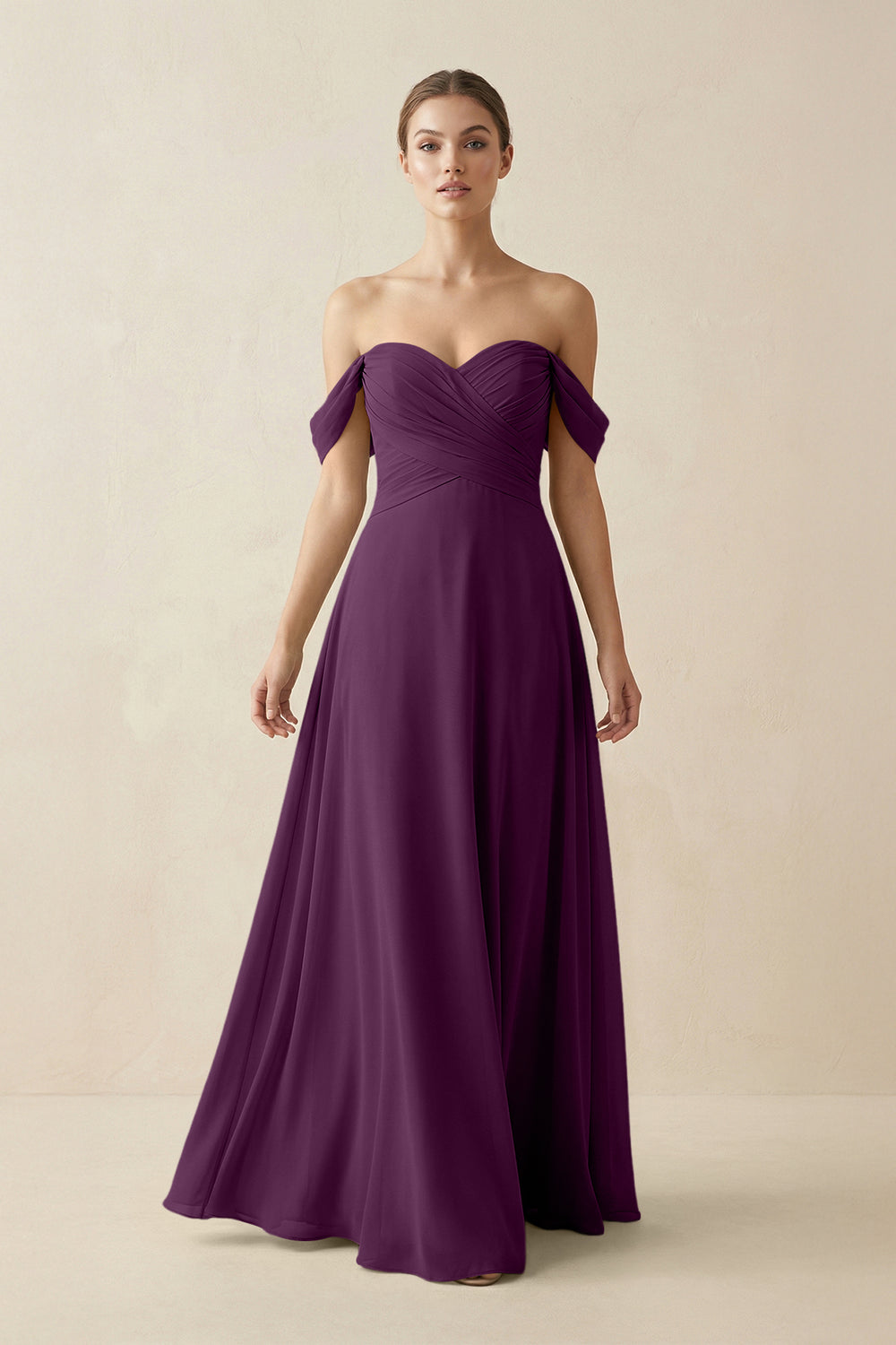 A-Line Off-the-Shoulder Chiffon Bridesmaid Dress in Fig