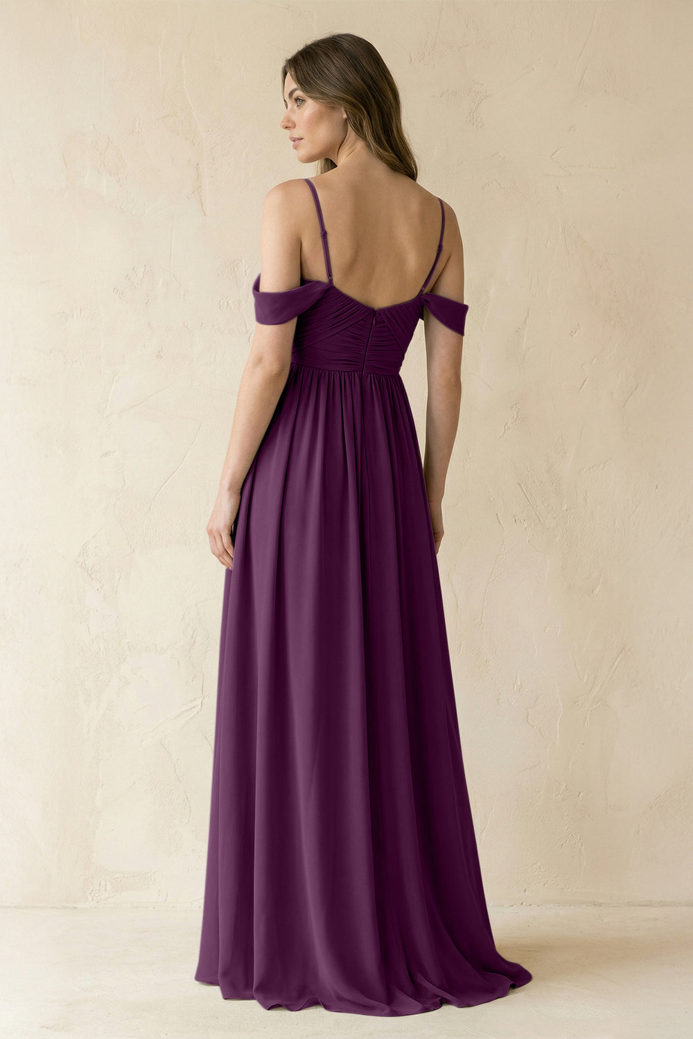 A-Line Off-the-Shoulder Pleated Chiffon Bridesmaid Dress in Fig