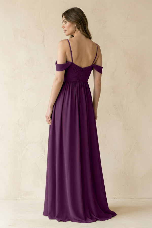 Fig A-Line Off-the-Shoulder Pleated Chiffon Bridesmaid Dress (2) | KISSBRIDAL