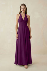 Fig A-Line Pleated Chiffon V-Neck Bridesmaid Dress | KISSBRIDAL