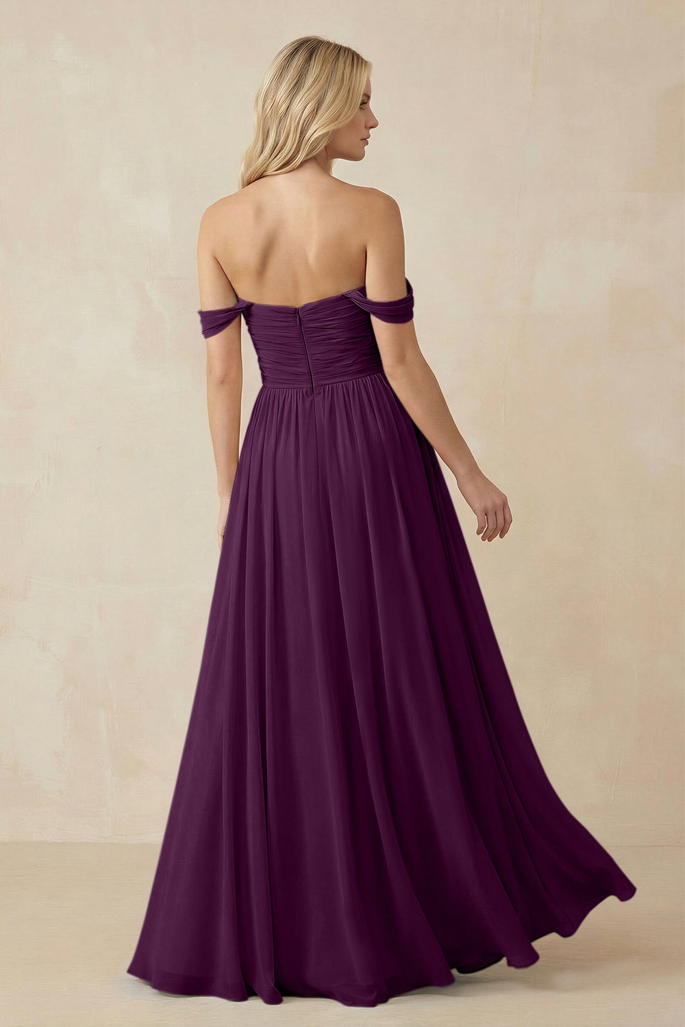A-Line Pleated Long Chiffon Bridesmaid Dress in Fig