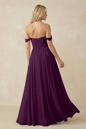 Fig A-Line Pleated Long Chiffon Bridesmaid Dress (2) | KISSBRIDAL