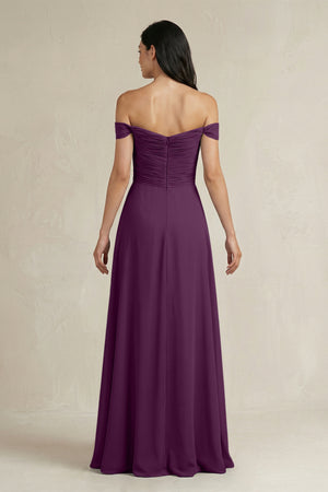 Fig A-Line Pleated Off-the-Shoulder Chiffon Bridesmaid Dress (2) | KISSBRIDAL