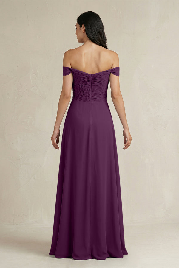 Fig A-Line Pleated Off-the-Shoulder Chiffon Bridesmaid Dress (2) | KISSBRIDAL