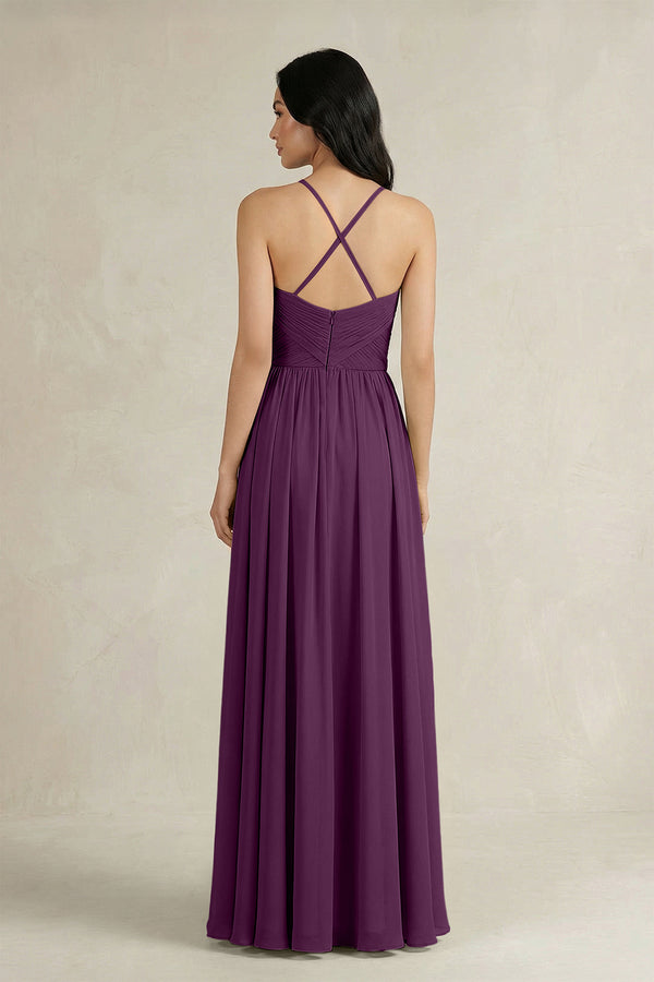 Fig A-Line Pleated Spaghetti Strap Chiffon Bridesmaid Dress (2) | KISSBRIDAL