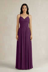 Fig A-Line Pleated Spaghetti Strap Chiffon Bridesmaid Dress | KISSBRIDAL