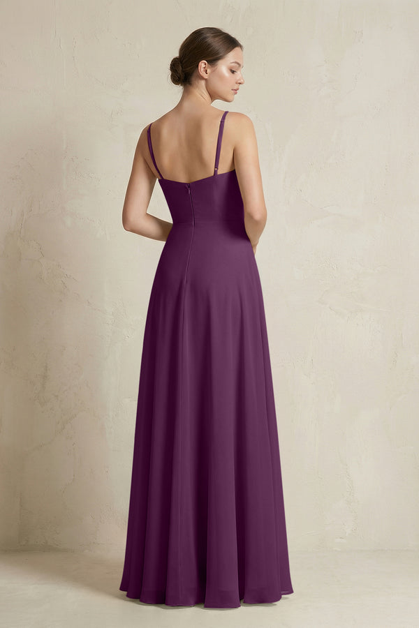 Fig A-Line Ruffled Spaghetti Strap Chiffon Bridesmaid Dress (2) | KISSBRIDAL