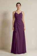 Fig A-Line Ruffled Spaghetti Strap Chiffon Bridesmaid Dress | KISSBRIDAL