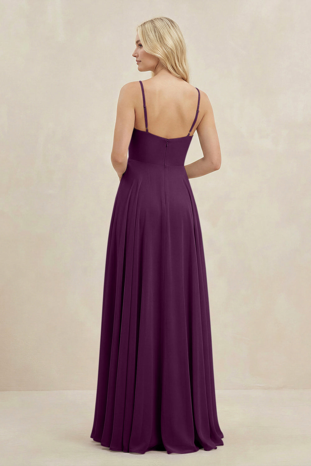 A-Line Spaghetti Strap Chiffon Bridesmaid Dress in Fig