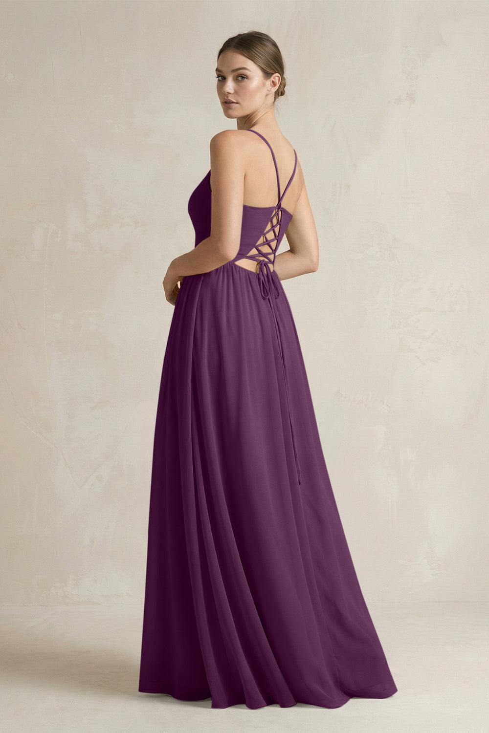 A-Line Spaghetti Strap Chiffon Bridesmaid Dress in Fig