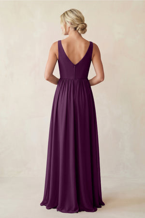Fig A-Line V-Neck Pleated Chiffon Bridesmaid Dress (2) | KISSBRIDAL