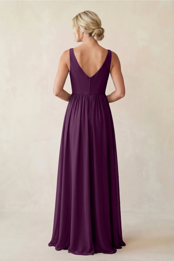 Fig A-Line V-Neck Pleated Chiffon Bridesmaid Dress (2) | KISSBRIDAL