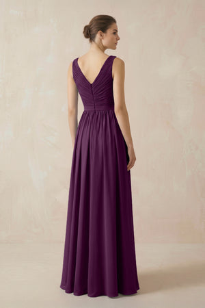 Fig A-Line V-Neck Pleated Chiffon Bridesmaid Dress (2) | KISSBRIDAL