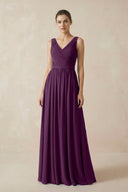 Fig A-Line V-Neck Pleated Chiffon Bridesmaid Dress | KISSBRIDAL