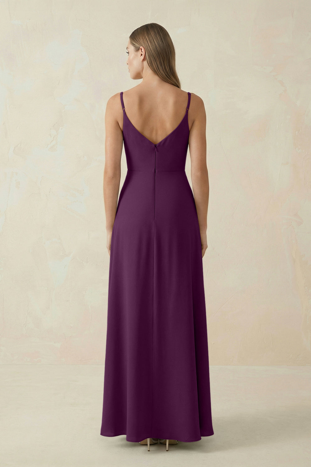 Cami Strap A-Line Chiffon Bridesmaid Dress in Fig