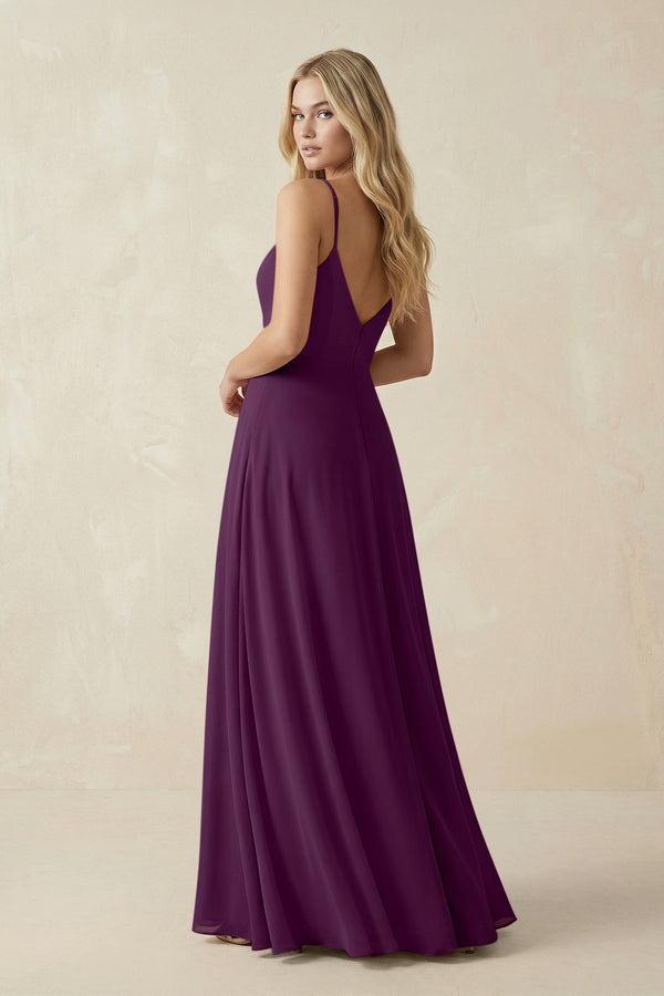 Fig Cami Strap A-Line Chiffon Bridesmaid Dress with Slit (2) | KISSBRIDAL