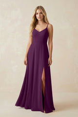 Fig Cami Strap A-Line Chiffon Bridesmaid Dress with Slit | KISSBRIDAL