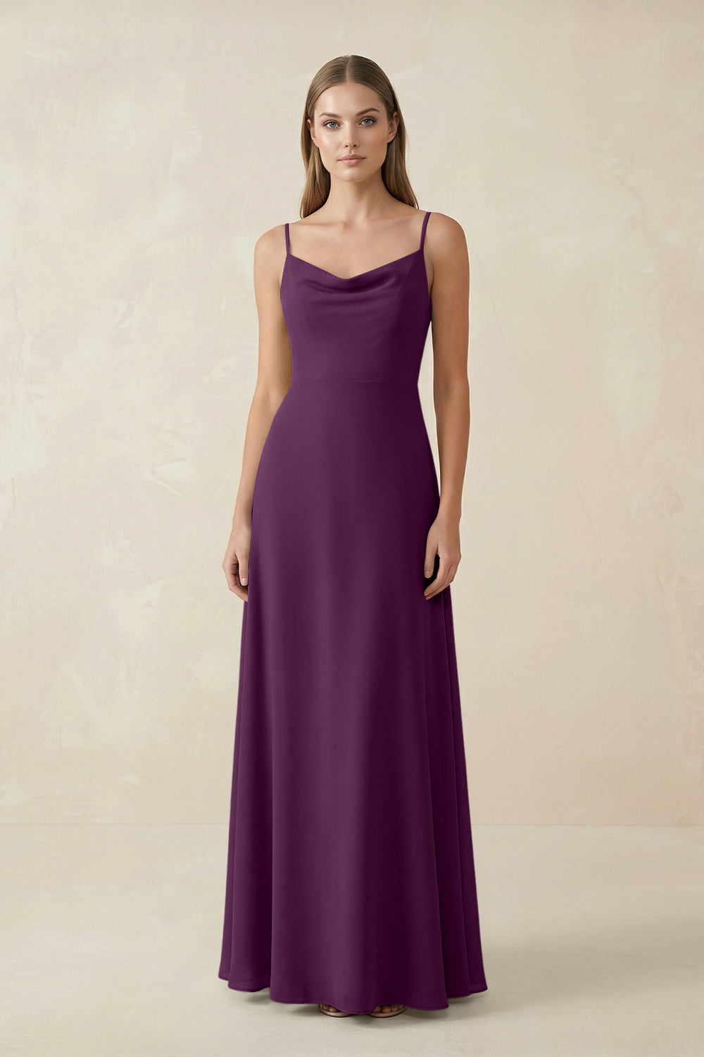 Cami Strap A-Line Chiffon Bridesmaid Dress in Fig