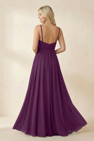 Fig Cami Strap Chiffon A-Line Bridesmaid Dress with Slit (2) | KISSBRIDAL