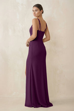 Fig Cami Strap Chiffon Sheath Bridesmaid Gown (2) | KISSBRIDAL
